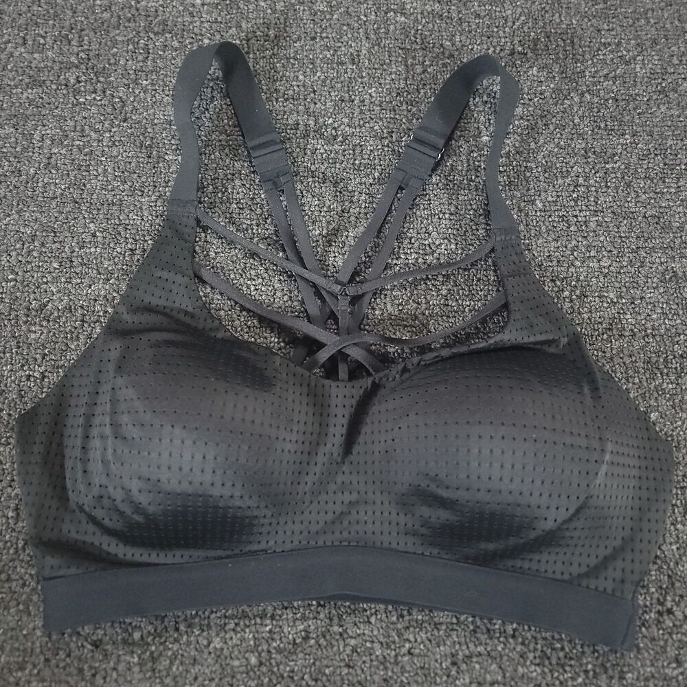 Victorias Secret VSX Lightweight Black Mesh Strappy Sports Bra Size 34C/D75